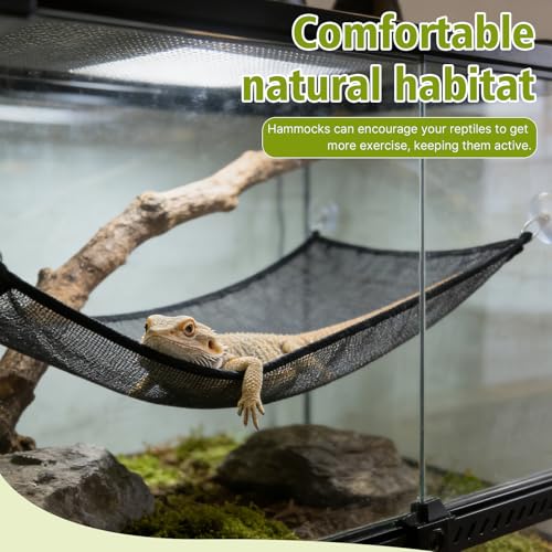 Großes Bartagamen-Hängematten-Set (1 Rechteck + 1 Dreieck), Reptilien-Tank-Zubehör mit starken Saugnäpfen, Lounge-Bett für Eidechsen, Schlangen, Geckos und kleine Haustiere (Rechteckig + Dreieck)