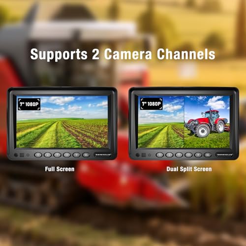 Image of ZEROXCLUB 2 Wired Rear View Backup Camera System, 7 inch 1080P Monitor IP69K Waterproof Vibration-Proof 10G Reverse Camera, Dual Split Screen for Tractor, Truck, Trailer, Combine, Heavy Equipment, BH702