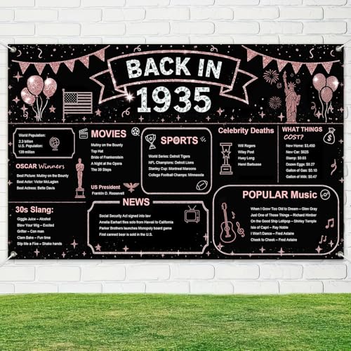 Image of BlissYard Vintage Back in 1935 Banner 77th Birthday Party Decorations 71x43 Inch Happy 77th Birthday Rose Gold Glitter Historical Banners for Anniversary Photography Background Class Reunion Decor