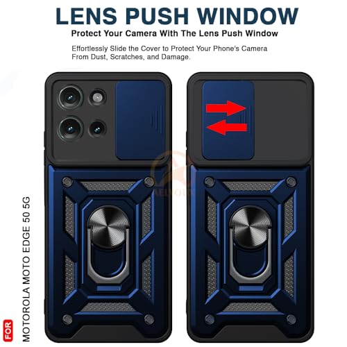 Image of Armor Bumper Back Cover Case for Motorola Moto Edge 50 5G Rotating Camera Cover, Ring Holder & Kickstand | Heavy Duty & 360 Degree Protection Motorola Moto Edge 50 5G Back Cover (Blue)