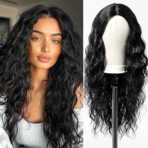 Elixano Natural Black Long Wavy Wigs Human Hair for Women