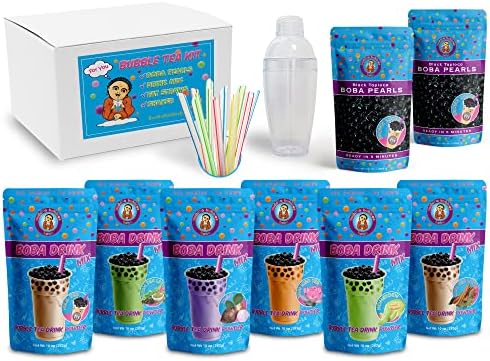 The Original ULTIMATE DIY Boba / Bubble Tea Kit, 60+ Drinks, 6 Flavors, Boba Pearls, Straws and Shaker (CLASSIC)