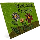 entrando zerbino con motivo floreale & welcome friends in cocco, 40 x 60 cm, per porta di casa, interno ed esterno, resistente alle intemperie, antiscivolo, anche come decorazione per porta o regalo