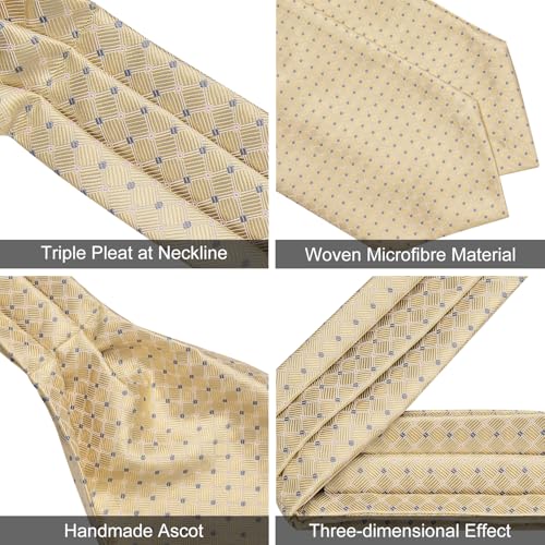 Image of DiBanGu Mens Silk Ascot Ties Paisley Jacquard Woven Cravat and Pocket Square Cufflinks with Lapel Pin for Business Wedding