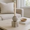 Marble Candle Holder for Taper Candles – Centerpieces for Tables with Spherical Accent and Square Base – Pair with a Pillard Candlestick Holder for Dining Room, Shelf, or Coffee Table – 6 GreyWhite