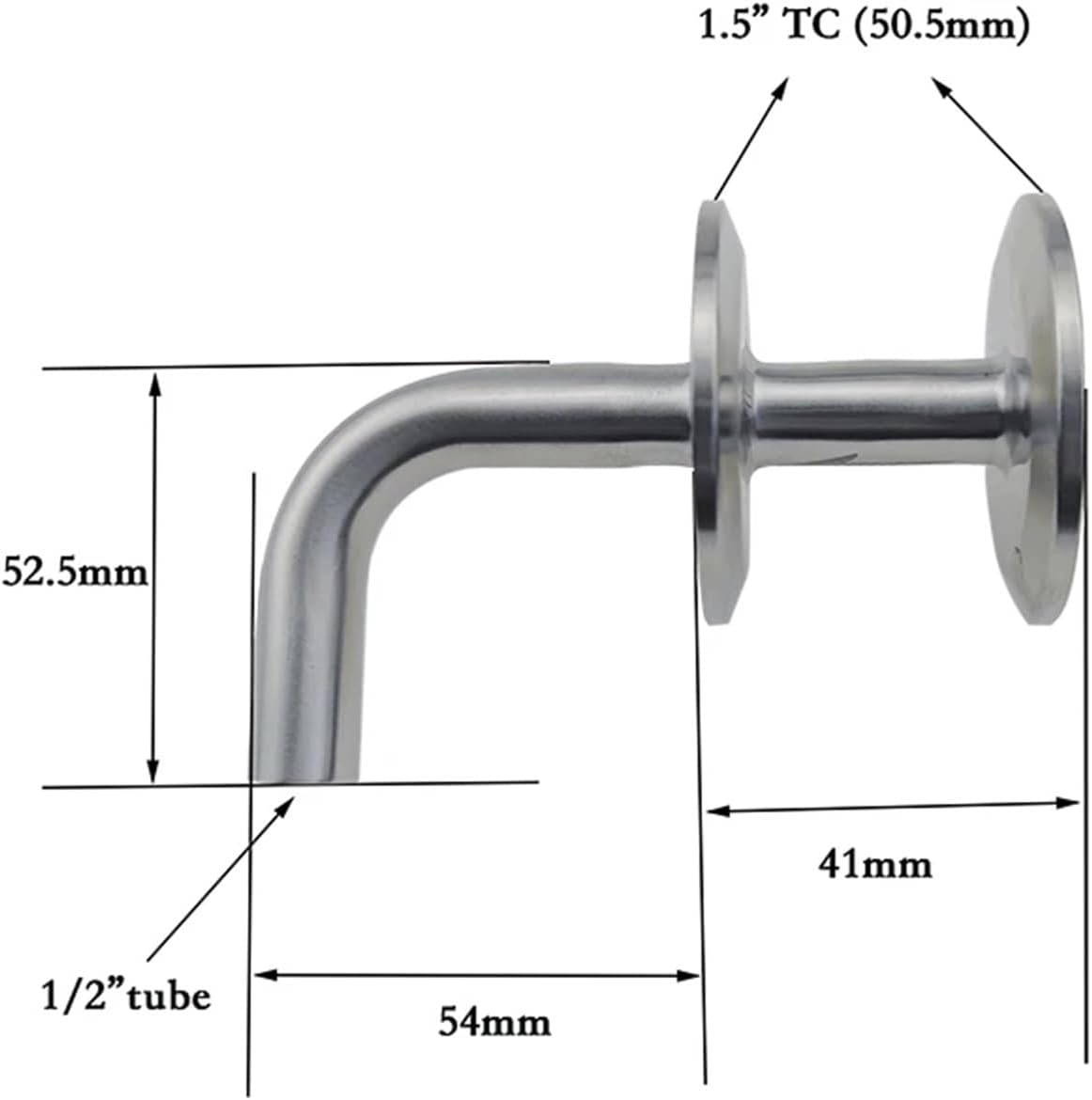 1pc 1.5” TC x 1.5” TC x 1/2” Tube Tri Clover Tube Tri Clamp Racking Arm 12.7mm OD