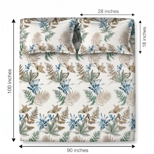 Image of BSB HOME 240 TC Cotton Double Bedsheet with 2 Pillow Covers, Soft & Breathable Bed Sheet for Double Bed, Fade & Wrinkle Resistant, Floral Print, 90 x 100 Inches (228 x 254 cm) - Earthy Eucalyptus