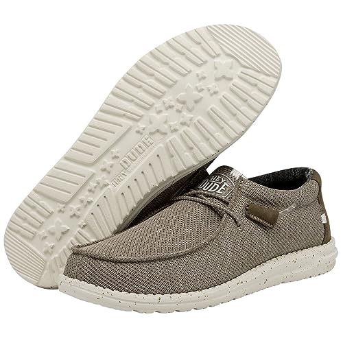 Image of HEYDUDE Men's Wally Sox Stitch Men Slip On Loafer, Sand Size 15 | Lightweight Woven Stretch Shoe with Elastic Laces