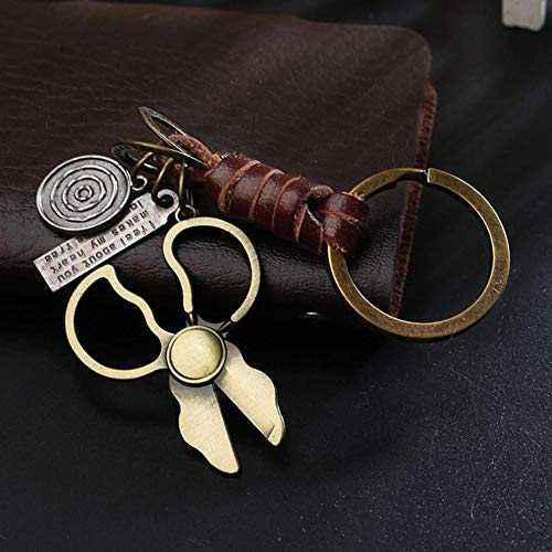 Preisvergleich Produktbild BULINGBL Schlüsselbund Metall Retro Anhänger Leder Geflecht Schlüsselbund Tasche Mobile Autoschlüssel Zubehör Schlüsselring