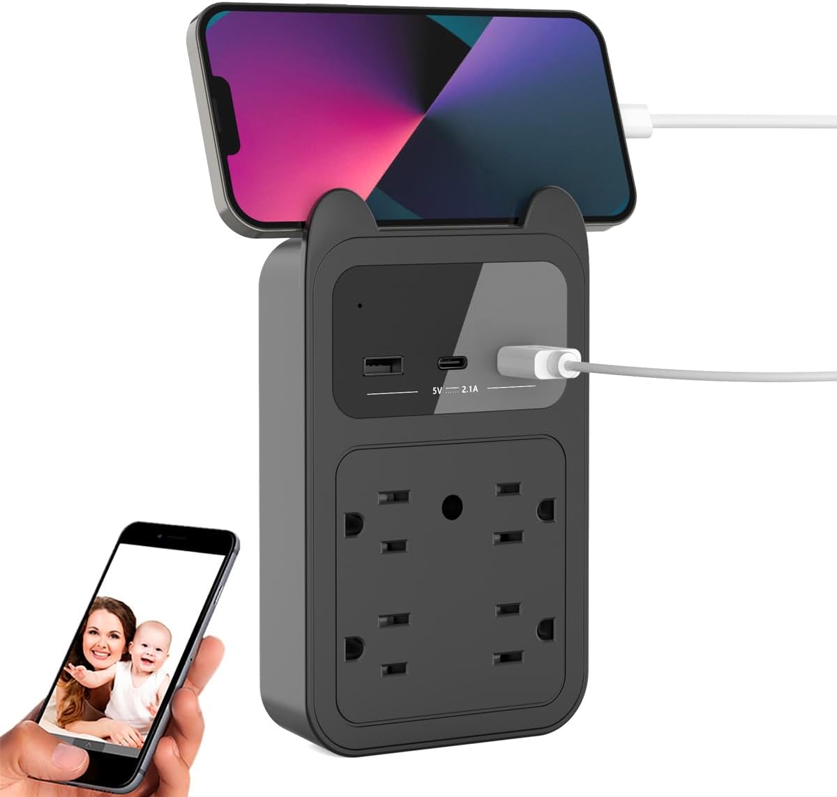 Wall Outlet Camera USB Charger Camera, 2K HD Wireless Nanny Cam with 120° Wide Angle for Home, Pets & Office Indoor Security-Black