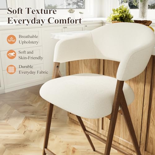 Image of Bar Stools Set of 4, Counter Height BarStools with Back, Modern Upholstered Island Stools with Metal Legs for Kitchen Counter, Dining Room, Beige