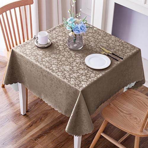 Image of Smiry Square Table Cloth, Waterproof Heavy Duty Vinyl Tablecloths, Wipeable Washable Table Cover for Kitchen and Dining Room (Taupe, 54 inch X 54 inch)