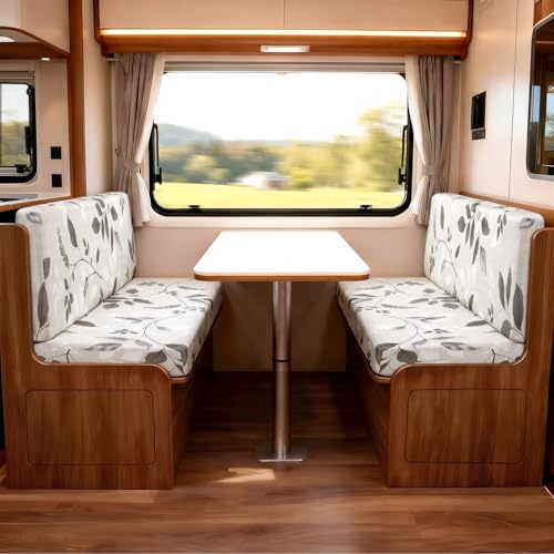 Image of SearchI RV Dinette Cushion Covers, Stretch Camper Cushion Slipcovers for Travel Trailer Couch RV Booth Seat, Replacement Camper Sofa Chair Protector (2 Backrest Cover & 2 Bench Cover, Elegant Foliage)