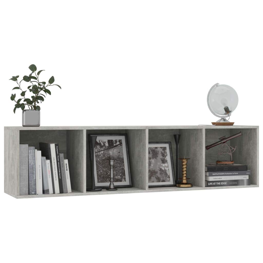 Biblioteka 4 przegródki drewniane Ingenierie Grey Beton 143x30x36 cm | Uniwersalna półka ścienna, przechowywanie książek DVD, łatwe do czyszczenia, montaż w zestawie