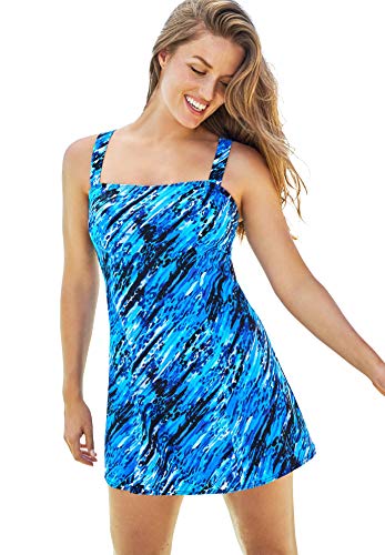 Swimsuits For All Swim 365 Women's Plus Size Princess-Seam Swim Dress - 22, Blue Bias Animal