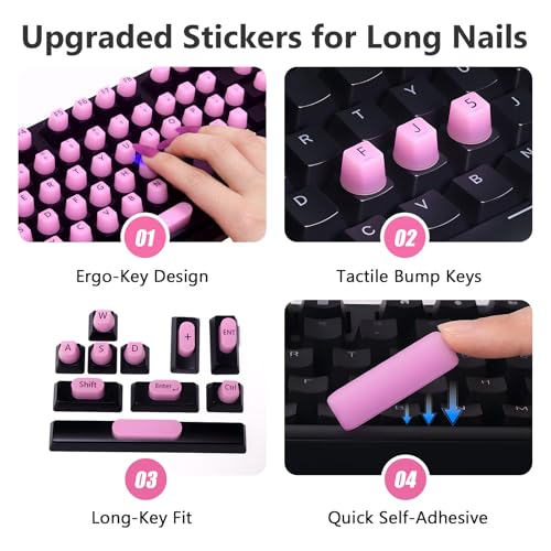 130 adhesivos para teclado ergonómicos para uñas largas miniatura 2