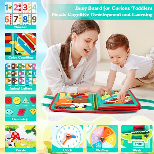 ZLPBAO Activiteitenbord, Montessori, 9-in-1 speelgoed vanaf 1 2 3 4 jaar, activiteitenbord baby, 3D, vilten bord sensorisch speelgoed, babyboeken van zachte stof, vroeg leren, levensvaardigheden, - Afbeelding 6