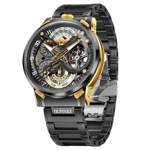 Image of OLEVS Automatic Men Watch Self Winding Mechanical Moon Phase Business Luxury Diamond Dress Stainless Steel Waterproof Luminous Mens Wrist Watch