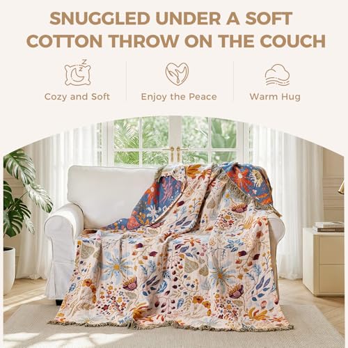 Image of LUTBM Boho Throw Blanket for Couch 50 inchx60 inch, Cotton Decorative Bed Throws