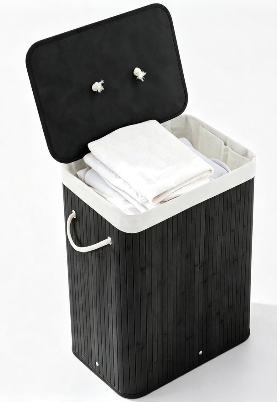 106L Wooden Laundry Basket with Lid, Laundry Hamper with 4 Compartments