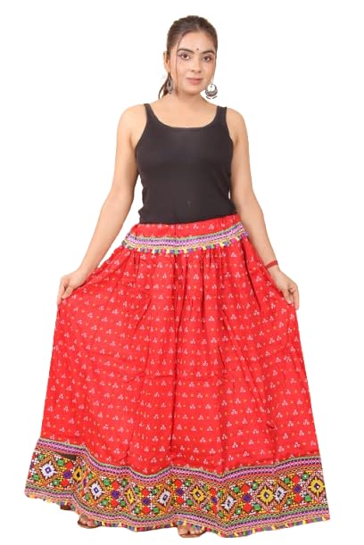 tmt hub Kutchi Embroidered Border Cotton Rayon Long Skirt | Ethnic Gujarati Style Chaniya for Navratri & Garba | Traditional Indian Lehenga for Women & Girls-picture-47