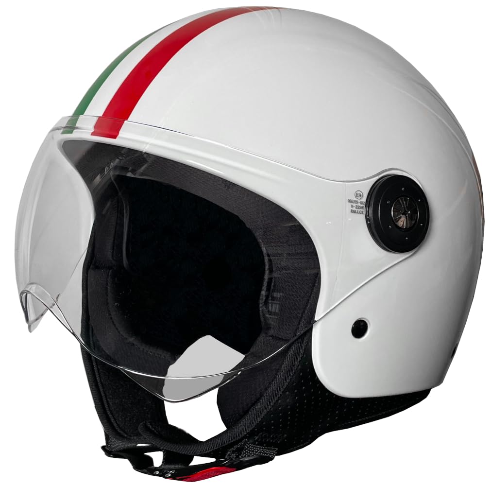 Jethelm RALLOX 229 Italia Helm Motorradhelm Größe L Rollerhelm mit Visier klar weiß Glanz