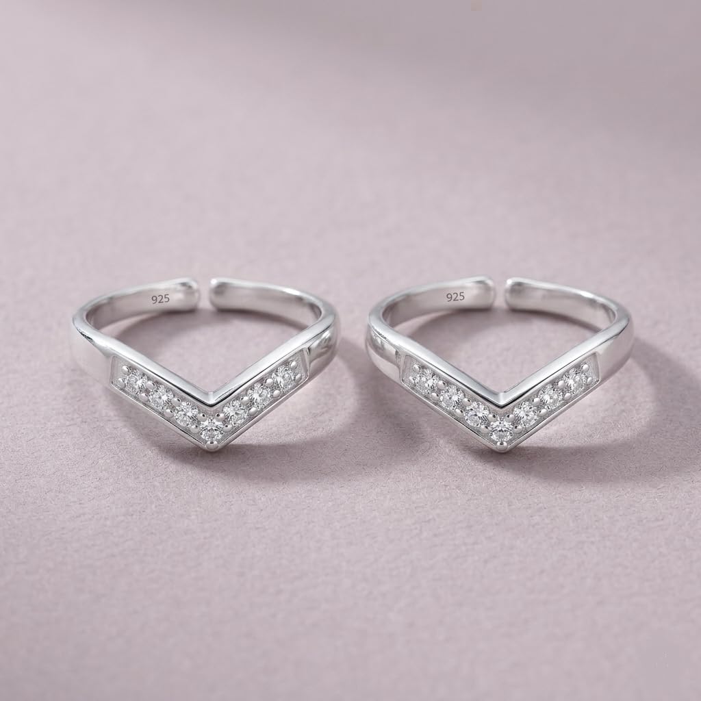 Parnika 925 Sterling Silver Toe Rings for Women | Adjustable Chandi Bichiya with CZ | Pure 92.5 Sterling Silver Leg Finger Rings | Everyday Wear | Certificate of Authenticity (Wave) 1