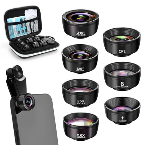 7 in 1 Handy objektiv, fisheye Lens 210°, Weitwinkel 120°, Makro Objektiv (25x), Portraitobjektiv (2X), Kaleidoscope, CPL/Star Filter für Kompatibel mit den meisten Smartphones 7 in 1 Handy objektiv, fisheye Lens 210°, Weitwinkel 120°, Makro Objektiv (25x), Portraitobjektiv (2X), Kaleidoscope, CPL/Star Filter für Kompatibel mit den meisten Smartphones