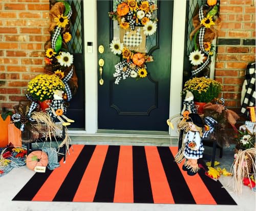 Fall Striped Layered Doormat 24"x35",Orange Black Front Door Mat Outdoor - image 4