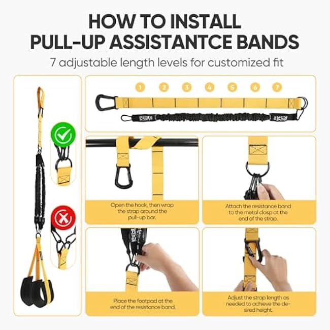 Adjustable Pull Up Assistance Bands with Fabric Feet Mats for Strength Training, Pull-Up Bar Workouts, and Resistance Training
