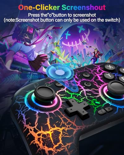 Image of Switch Controller Compatible with Switch /Switch Lite /OLED /PC, Programmable Wireless Switch Controller with 10 LED Light, 6-Axis Motion, Turbo, Vibration, One-Key Wake Up & Pairing, 1000mAh Battery, Flame