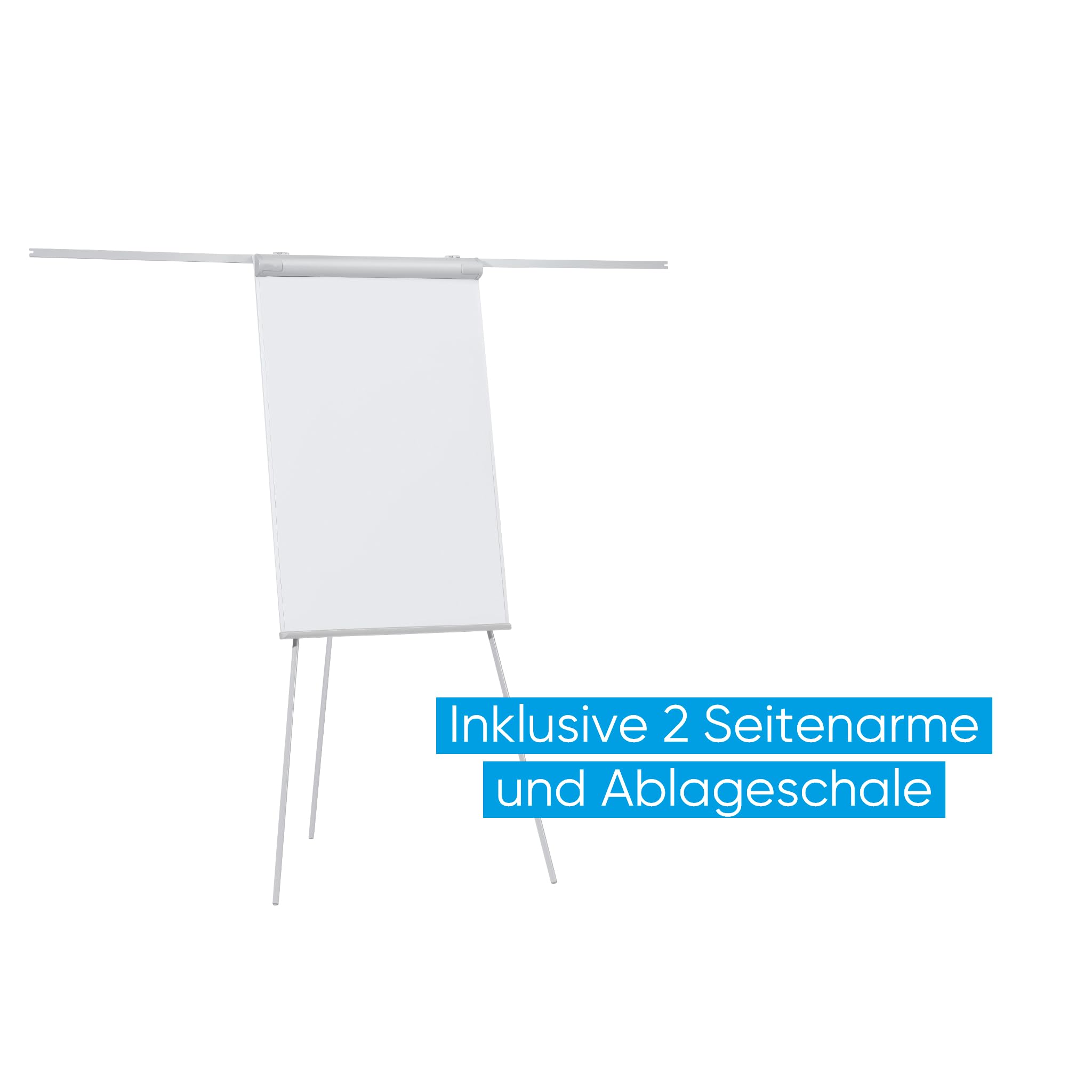 FRANKEN Lavagna a fogli mobili, scrivibile, magnetica, con 2 bracci laterali, treppiede, 68 x 105 cm, altezza regolabile, con porta carta e portapenne, ECO Standard, F2100/N