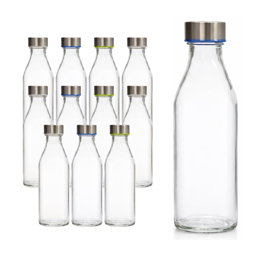 PALUPLUS Set 12 Bottiglie in Vetro Trasparente, Capacità 1000ml, Tappo a Vite con Chiusura Ermetica, Design Elegante, Bottiglia per Acqua e Succhi -GERIM5506F-8