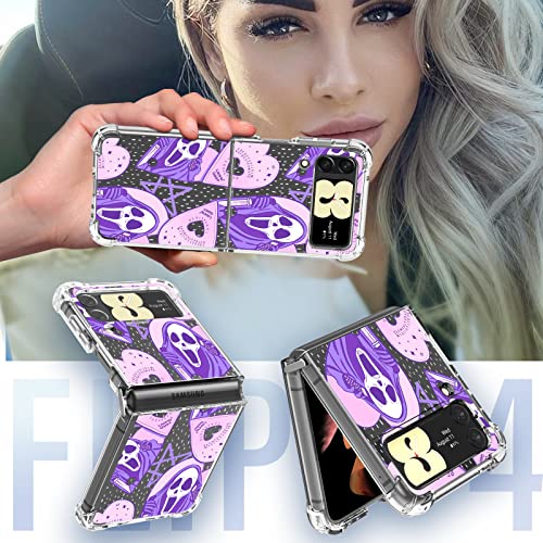 Petonist Retro Case For Samsung Galaxy Z Flip 4 6.7” Scream Skeleton Skull Ghost Horror Movie Design Pattern Phone Cover For Boys Girls Teens Men Cool Funny Unique Soft Tpu Cases For Z Flip 4 Purple #TOP6