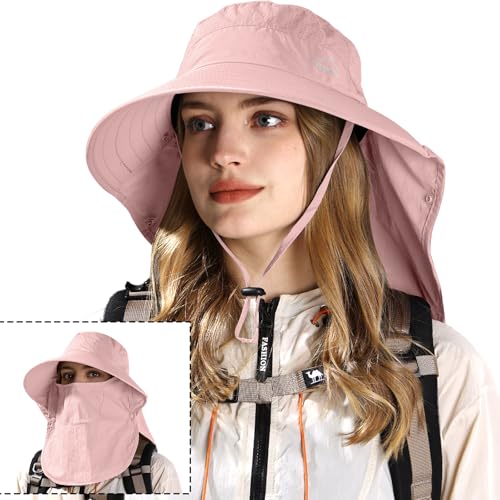 Image of Rosoz Sun Hat for Men Women with Neck Flap,Wide Brim UPF50+ Fishing Hat with Detachable Face Cover Outdoor Sun Protection Hat
