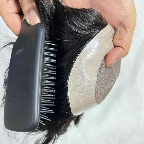 Image of Harezo Hair patch for men, Hair wig for men, Monofilament, 100% natural human hair, Durable & Easy To Self-Service, Easily attach with glue tape and clip, (11x9, Natural Black)