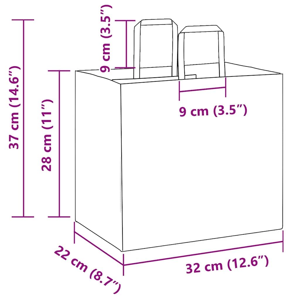 QUAHEAS Bolsas de papel blanco con asas de cuerda de papel, 32 x 22 x 28 cm, 250 unidades, papel de estraza para regalo, fiesta, regalo, embalaje, cumpleaños, boda, Navidad, Pascua