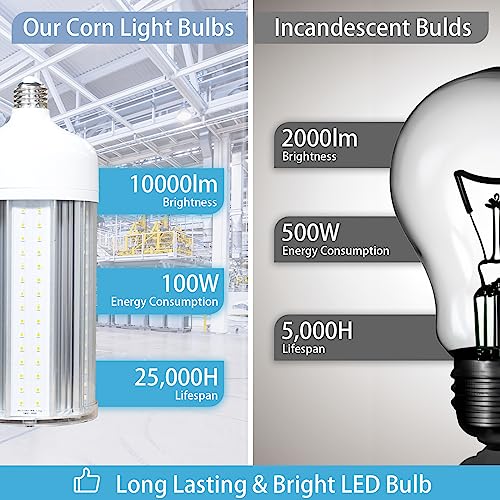 Gt-Lite Led Corn Cob Bulb, 100W (500W Equivalent), 10000 Lumen, Daylight 5000K, E26 Base Led Cob Light For Indoor/Outdoor Garage Workshop Warehouse #TOP1
