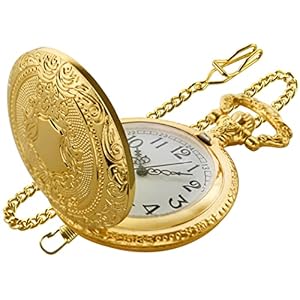 Gold Shield Men’s Quartz Pocket Watch with Chain – Arabic Numeral Digital Scale