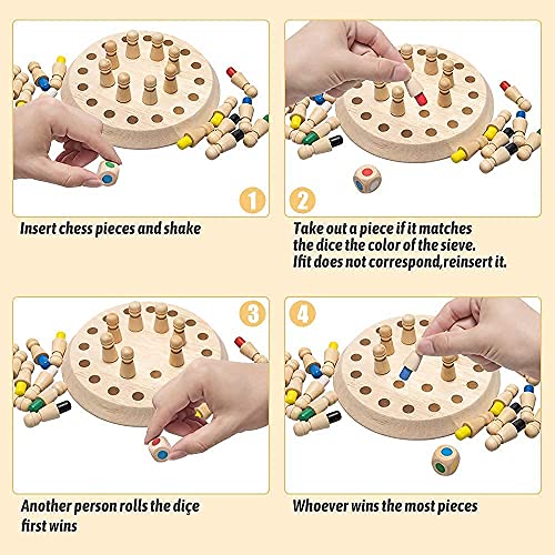Image of Wooden Memory Match Stick Chess Game for Kids & Adults - Colorful Matching Board Game, Brain Training & Strategy Toy, Educational Family Game for 2-4 Players (Memory Match Stick Chess Game)