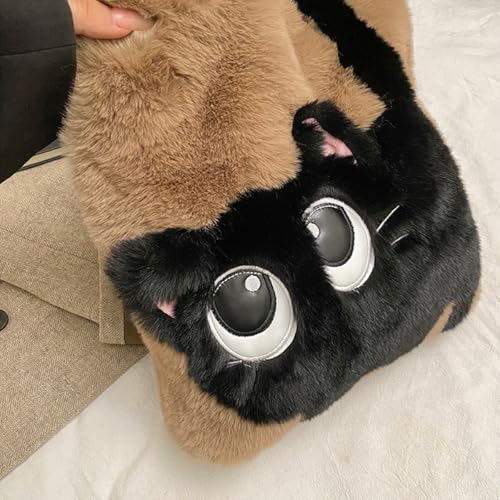 Women Fluffy Shoulder Bag Cute Cat Plush Bags Large Capacity Shopping Shoulder Bag, Autumn and Winter Underarm Bag4