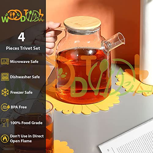 Image of Silicone Trivet Mat - Sunflower Hot Pot Holder Pads - Coasters for Kitchen - Placemat for Hot Dishes - Hot Pads for Table (Set of 4, Big, Yellow)