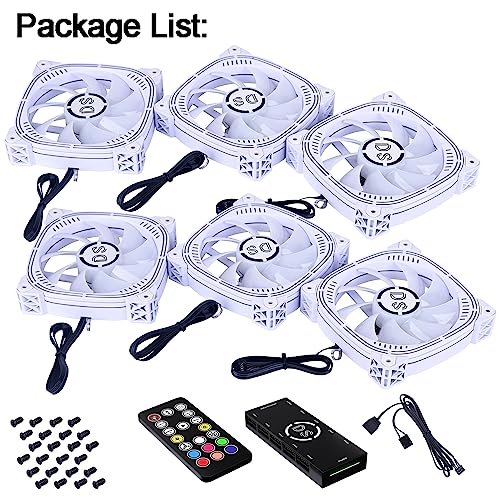 Onewatt DS-E06 DS White RGB LED 120MM Case Cooling Fans with Remote control, Ultra Quiet High Airflow for PC Cases, CPU Coolers, Radiators system (6Pack RGB fans kit, G Series) - Image 8