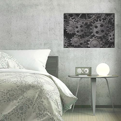 Toile murale moderne engrenages pour une déco de salon industrielle chic