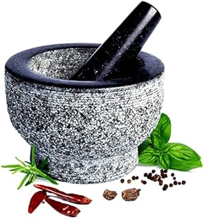 HiCoup Kitchenware Mortar and Pestle - 6 Inch Stone Cup and Crusher Set