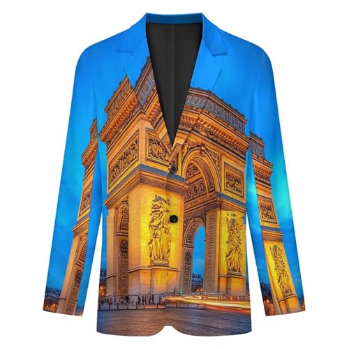 Arc De Triomphe Paris Night Men's Slim Suit Long-Sleeve Prom Tuxedo Classic Two Button Business Jacket4