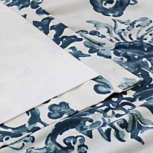 Image of HPD Half Price Drapes Printed Floral Curtains 120 Inches Long Cotton Curtains (1 Panel) Room Darkening Window Curtains for Bedroom & Living Room, 50W x 120L, Blue Floral Blossoms