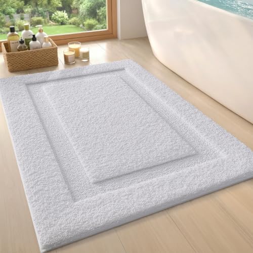 Image of Color&Geometry Mini Non Slip Bathroom Rugs 24x16, Ultra Soft Absorbent Upgraded Microfiber Bath Rugs, Non-Slip Bathroom mat, Washable Plush Bath Mats for Bathroom, Shower, Bathtub, Laundry, White