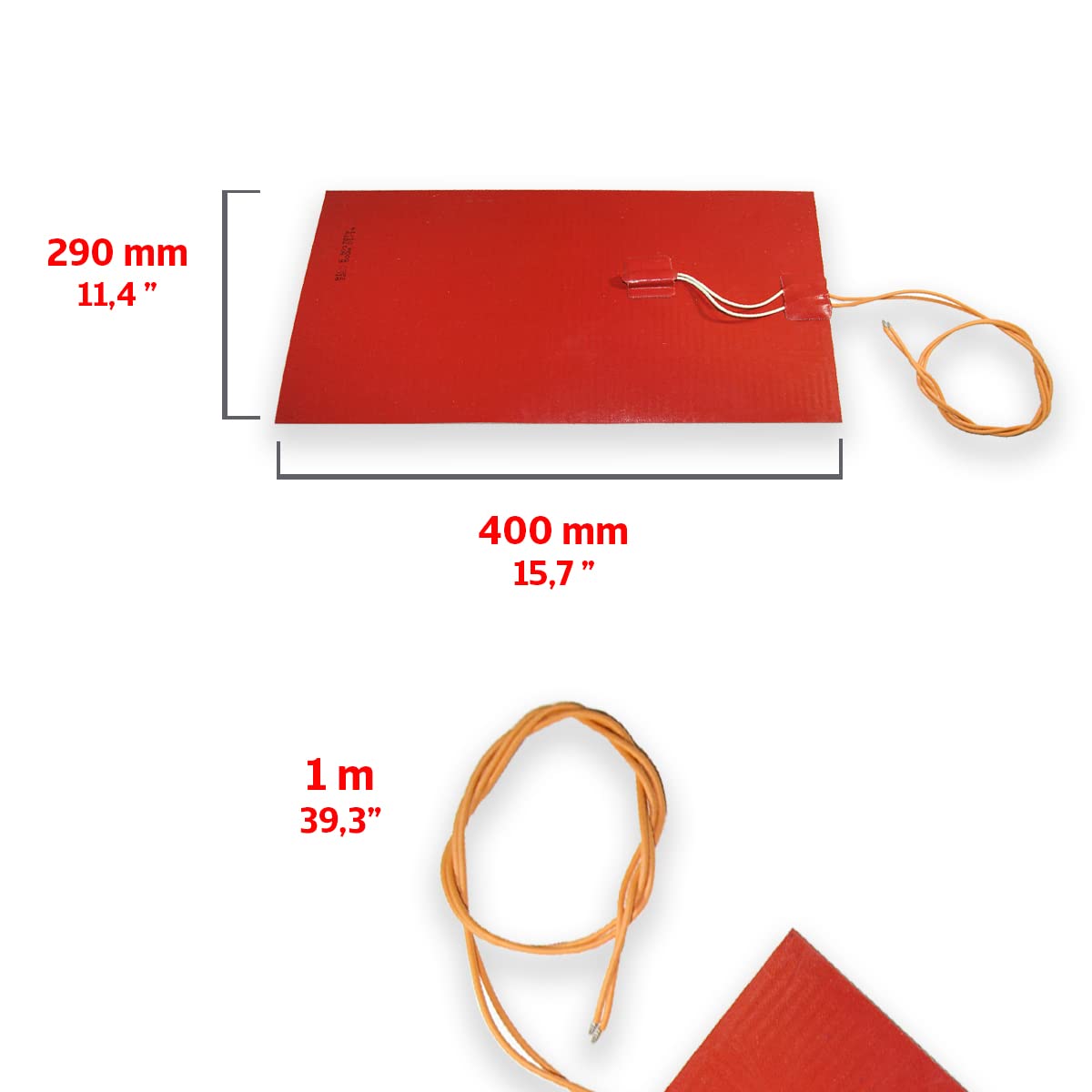 GOLDMAN SERVICE Resistenza riscaldante in silicone adesivo flessibile ultrapiatta con limitatore di temperatura. 1000W, 220V. L 290 x 400mm (1000W)