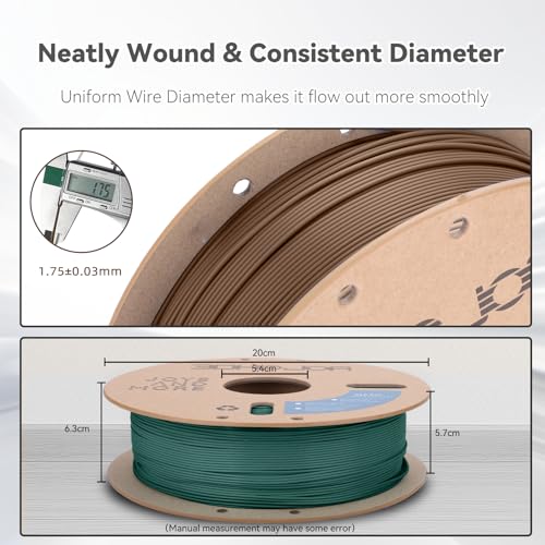 Image of 3DHoJor PLA Pro (Plus) Filament 1.75mm, 3D Printer Filament, 1kg*2 Bundle Cardboard Spool 3D Printing Filament, Dimensional Accuracy + /- 0.03 mm-Brown+Pine Green